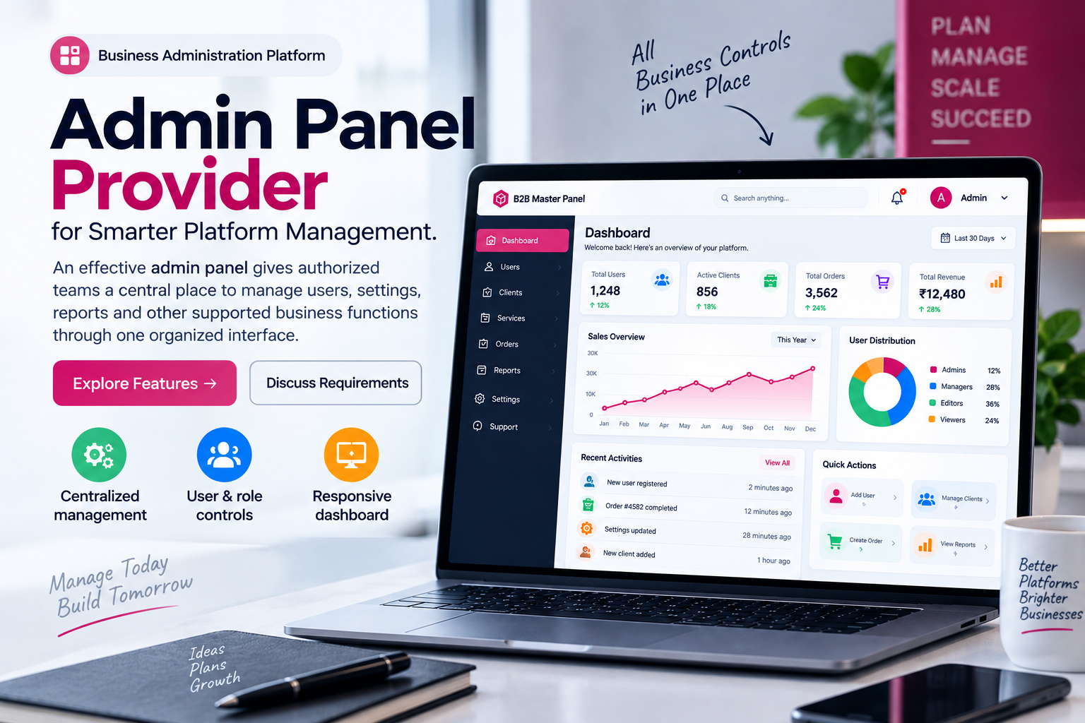 Admin panel provider dashboard and business administration interface