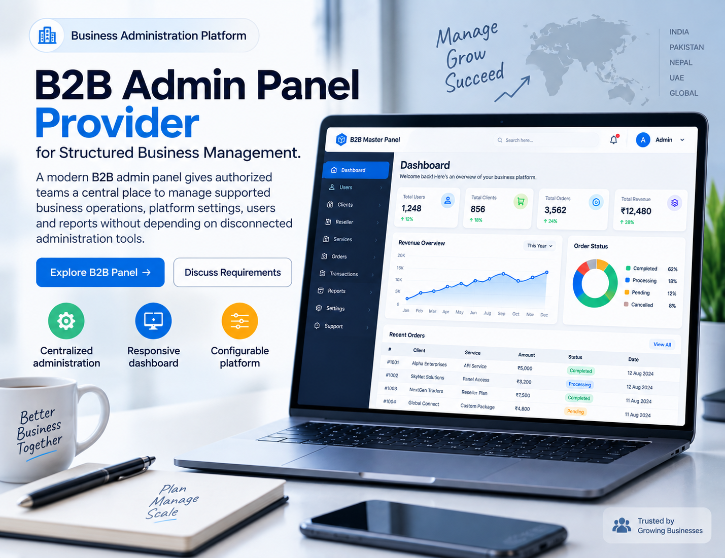 B2B admin panel provider dashboard interface